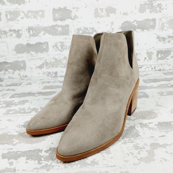 New BP Brynne Taupe Fabric Upper Pointed Toe Block Heel Ankle Boot W367 - Picture 2 of 12